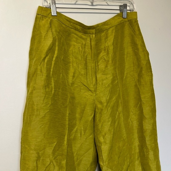 Eileen Fisher Silk Linen Blend Olive Green Pants - Picture 2 of 6